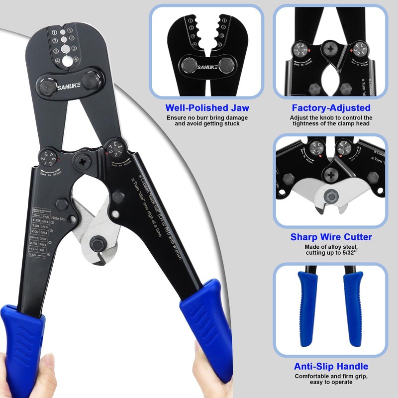 Sanuke Wire Rope Crimping Tool Kit, Professional Wire Rope Crimper