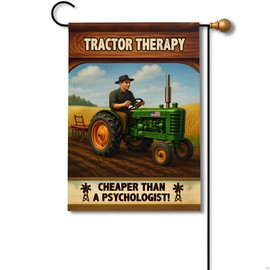 FLAGMEUP8386 Rustic Farm Funny Garden Flag – “Tractor Therapy” Outdoor Banner – 12x18 Inch Double-Sided Weather-Resistant Yard Decor for Country Homes & Farmers