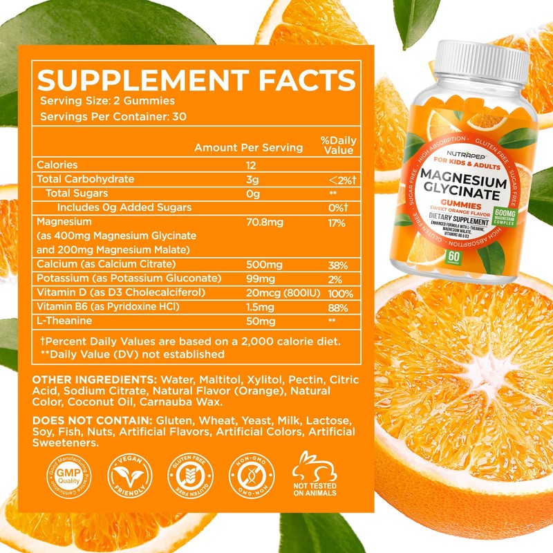 NutraPep Magnesium Glycinate Gummies for Kids & Adults Women &