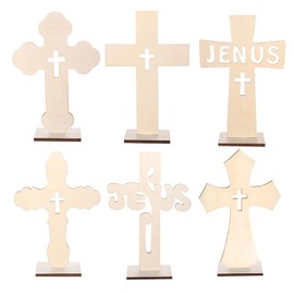 Hshenjhu 6 Piezas Cruz de Madera, Cruz de Madera Decorativa, Pequeña Cruz de Pie, Cruz Católica Decoración Religiosa Artesanía para el Hogar, Capilla, Decoración Cristiana, Oficina, 11 x 8 cm