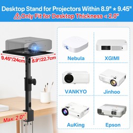 Desktop Projector Stand Table Wr Headphone Holder - Height, Tilt & Swivel Adjustable Desk Projector Stand for Nebula XGIMI VANKYO Jinhoo AuKing Epson and Most Projectors Clamp on Desktop Stand, 2 Pack