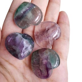 Loveliome 4 Pcs Natural Fluorite Love Heart Palm Stone Reiki Balancing Worry Stone(1 Inch)