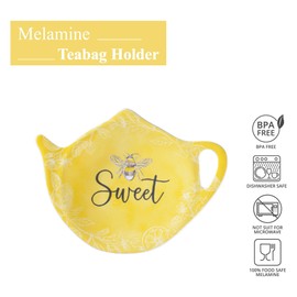 Supreme Housewares Sweet Bee Tea Bag Holders, Teapot Shaped Tea Bag Coasters Spoon Rests Saucer Seasoning Dish Set, Yellow, 4 x 3 Inch, Set of 4