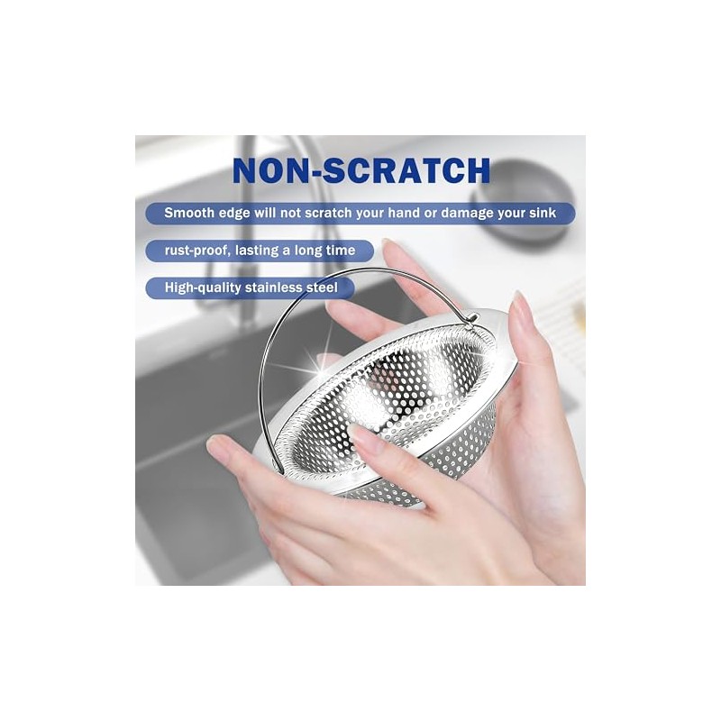 2 Pack Kitchen Sink Drain Strainer with Handle, Universal Stainless