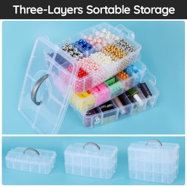 Segbeauty Transparent Storage Box, 26 x 17 x 18 cm, Plastic Boxes with Compartments, Stackable Sorting Box, Organiser Boxes Carry Handle, Craft Box Storage for Beads, Jewellery, Earrings, Screws
