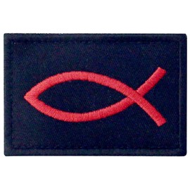 Jesus Fish Ixis Embroidered Velcro Patch, Red and Black