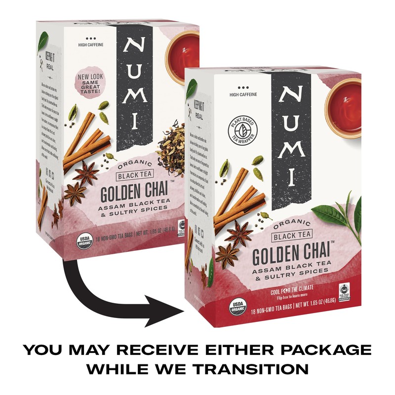 Numi Organic Golden Chai Tea, 18 Tea Bags, Assam Black