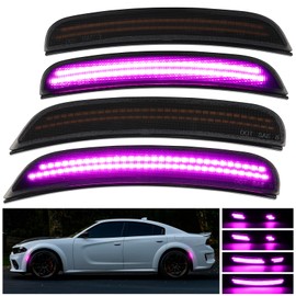 FetonAuto FetonAuto Dynamic Pink Purple LED Side Marker Lights for Dodge Charger 2015 2016 2017 2018 2019 2020 2021 2022 2023 2024 Front Rear Bumper Sequential Signal Lamps, 4PCS Smoked Lens