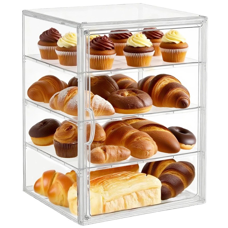 FQDGTFA Pastry Display Case 4 Layers Large Adjustable Bread Box