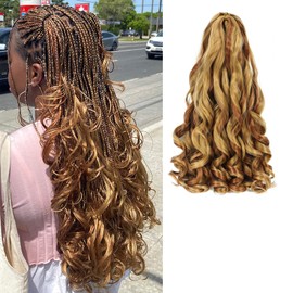EFFGOCO Short French Curl Braiding Hair 14Inch Brown Light Blonde Spanish Curly Braiding Hair Bouncy 8 Packs French Curly Braiding Hair Pre Stretched French Curl Crochet Braids (14Inch, P27/30)