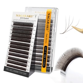 NAGARAKU 4D W Eyelash Extensions Volume Premade Fans Lashes Faux Mink Light Soft Cluster Easy Fanning yy Eyelashes Pestañas Volume 12 Rows for Beauty Salon - 0.07mm C Curl 8-12mm Mix, Dark Brown