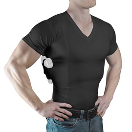 ConcealmentClothes Men’s Concealed Carry CCW Holster Shirt for Pistols & Accessories, V-Neck, Black, 4XL