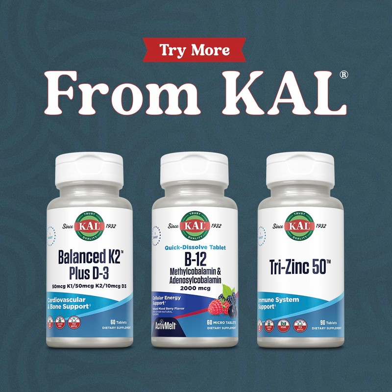 KAL Vitamin B12 Methylcobalamin and Adenosylcobalamin 2000 mcg ActivMelt, B12