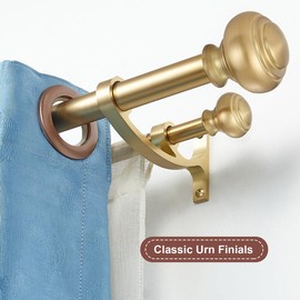 Double Curtain Rods for Window 72 to 144 Inch, Warm Gold Decorative Double Drapery Rod with Urn Finials, 1-Inch Front and 5/8 Inch Back Double Window Rods, Adjustable Double Rod Curtain Dual Rods
