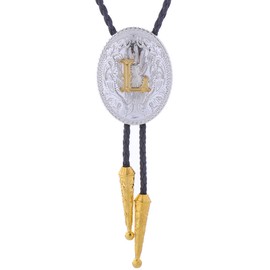 HUABOLA CALYN Gold Bolo Tie for Men- Golden Initial Letter ABCDMJR to Z Western Cowboy Bolo Tie for Women (L)