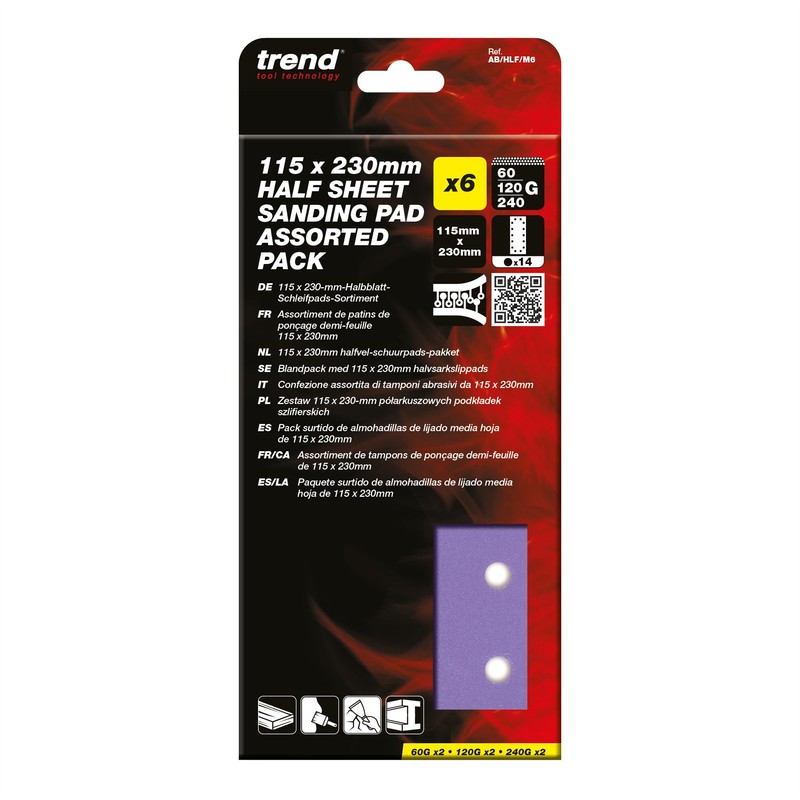 Trend 115 x 230 mm Half Sheet Sanding Pads, 60/120/240