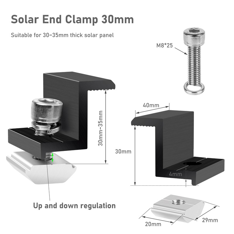 Solar Panel Mount End Clamp 30 mm Black - Solar