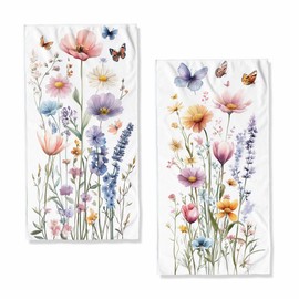 XYSCSJ Floral Hand Towels Highly Absorbent Spring Watercolor Butterfly Plant Leaves Decorative Hand Towels Set for Bathroom Gym Hotel Spa Bathroom Hand Towels Gifts for Women Man 14x28 Inch