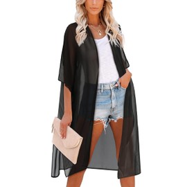 Beach Cover up for Women Summer Kimono Shirts Hawaii Resort Wear Cruise Outfit(Black,XL)