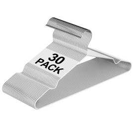 UEAKPIC 30 Pack 16" Non-Slip Rubber Coated Metal Suit Hangers with Round Notches for Strap Dress, Camisole, Pants, Coats, Shirt, Heavy Duty, Space-Saving, White