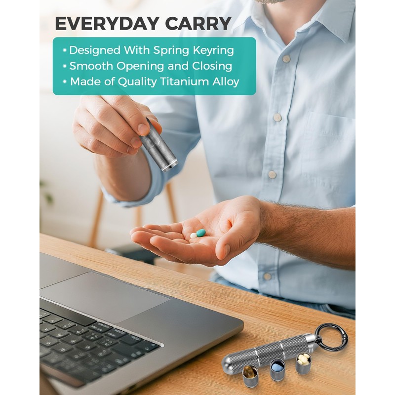 Titanium Keychain Pill Holder Small Metal Pill Case