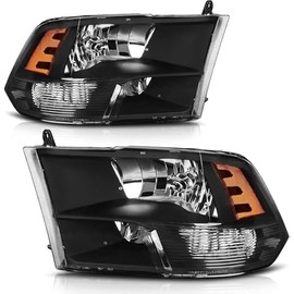 AUTOSAVER88 Headlights Assembly Compatible with 2009-2018 Dodge Ram 1500 2500 3500 Pickup / 2019-2022 Ram 1500 Classic Replacement Headlamp Black Housing (Only for Quad Models)