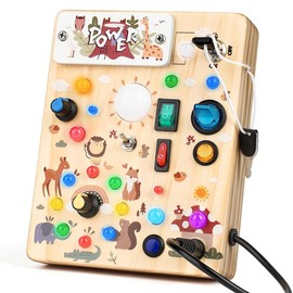 Joyreal Busy Board, Montessori Toys, Wooden Busy Board with LED Light Up Switch,  Learning Sensory Travel Toys, Valentine's Day Gifts Idea for Kids:_MX049(forest)