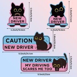 CNhoqc Student Driver Car Magnet - 4pcs Shivering Black Cat Student New Driver Magnet Please Be Patient Bumper Sticker Safety Warning Magnetic Christmas Reflective Rookie Reusable Movable Xmas Holiday