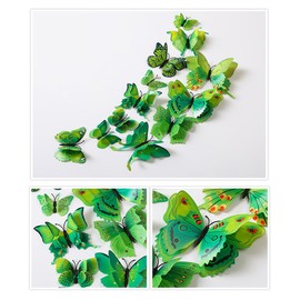 DaGou Mixed of 12PCS 3D Pink Butterfly Wall Stickers Decor Art Decorations¡­ (Green)