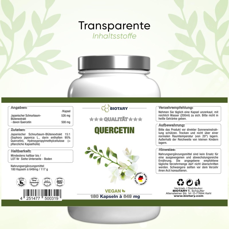Biotary Quercetin, 180 Capsules of 649 mg, 6 Month Supply,