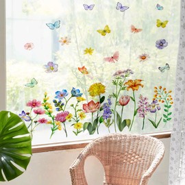 Window Stickers, Pack of 3 Floral Window Decoration, Double Sided Window Stickers with Colourful Flowers and Butterfly Pattern for Glass Window Decoration in the Home Office (C, 30 x 60 cm)