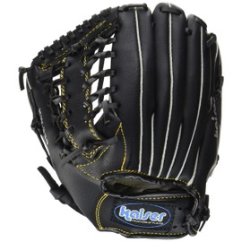 Kaiser 10.5" Left Throw Gloves KW-339 Baseball Catchball Practice Gloves for Elementary School and High Grade Soft Leisure Family Sports Black