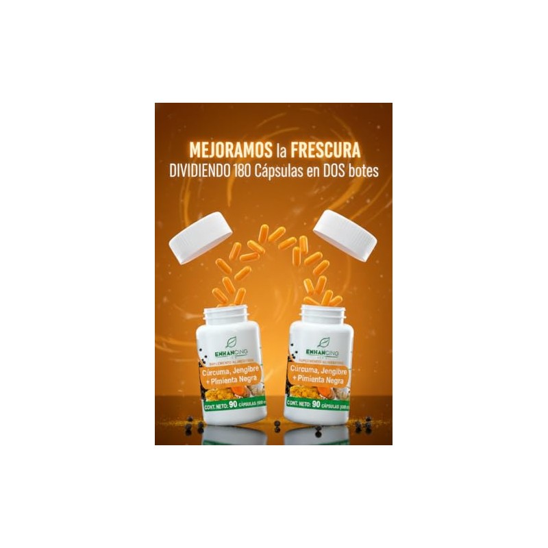 CÚRCUMA, JENGIBRE Y PIMIENTA NEGRA PARA MÁXIMA ABSORCIÓN FORMULA PREMIUM