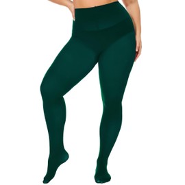 Hiltzo Women's Plus Size Tights Opaque Ultra-Soft Pantyhose High Waist Run Resistant Solid Color Elastic Tights 1X, 2X, 3X, 4X Forest Green 4X-Large