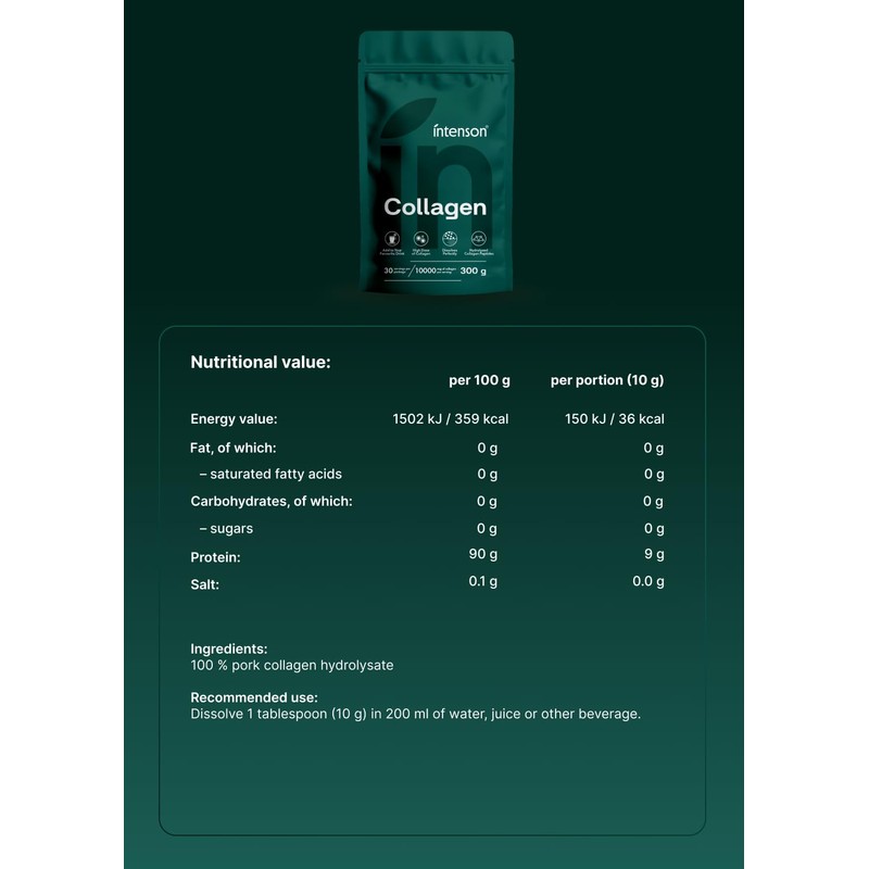 Intenson Collagen Powder, 300 g, Collagen Type 1 and 3,