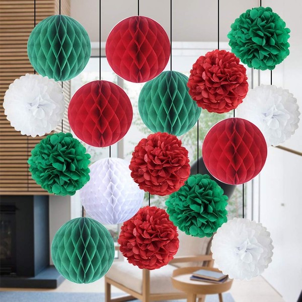 Kungfu Mall 18PCS Christmas Decoration Honeycomb Balls Pompoms Flower Balls