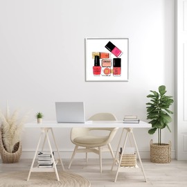 Stupell Industries Stack of Nail Polish Glam Fashion Beauty Cosmetics, Designed by Martina Pavlova White Framed Wall Art, Pink