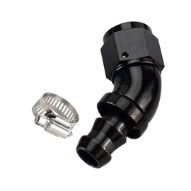 AC PERFORMANCE 45 Degree Aluminum -8 AN AN8 Swivel Female to barb 1/2" 1/2 inch 12.7mm One Piece Push Lock Push On Barb Hose End Full Flow Fitting with American Type Clamp, Black