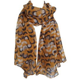 GlamLondon Women's Block Floral Print Scarf Retro Wrap (Mustard)
