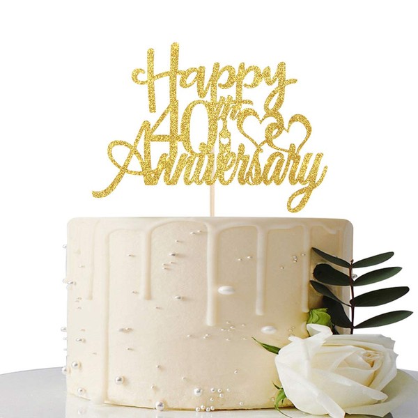 Maicaiffe Gold Glitter Happy 40th Anniversary Cake Topper - for 40th Wedding Anniversary / 40th Anniversary / 40th Birthday Party Decorations