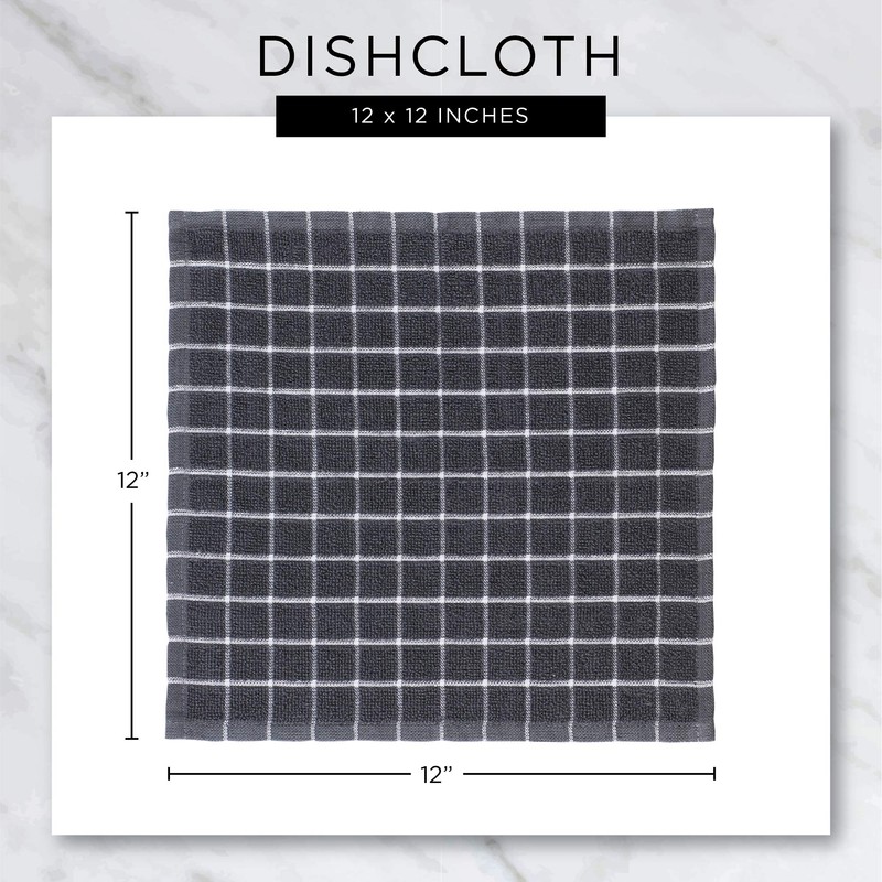 DII Basic Terry Collection Windowpane Dishcloth Set, 12x12, Antique Green,