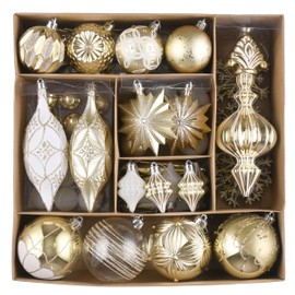Valery Madelyn Christmas Tree Ornaments Set, 80ct White and Gold Shatterproof Christmas Tree Decorations Bulk, Elegant Hanging Ball Ornaments for Xmas Trees Holiday Decor
