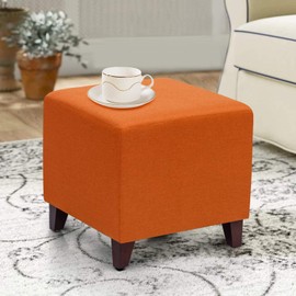 Asense Ottoman Small Fabric Square Foot Rest, Cube Footstool, Orange