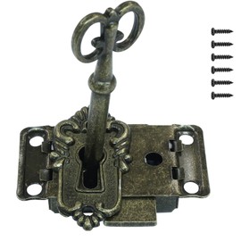 Seimneire Vintage Skeleton Lock with Key, Antique Decorative Cabinet Lock for Chest Cupboard Drawer Box Furniture - 1 Set of Bronze