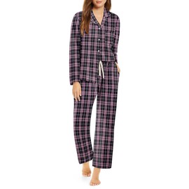 Ekouaer Pajamas Set for Womens 2 Piece Cotton Plaid Pjs Long Sleeve Sleepwear Soft Button Down Loungewear with Pockets