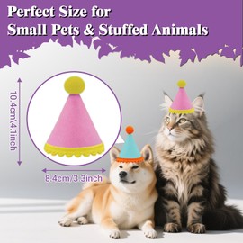 AZY 14pcs Mini Party Hats for Stuffed Animals, Birthday Party Cone Hats Dolls Dog Cat Rabbit Puppies Assorted Animal Birthday