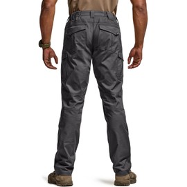 CQR Men's Flex Ripstop Tactical Pants, Water Resistant Stretch Cargo Pants, Lightweight EDC Hiking Work Pants, Breacher Charcoal, 44W/32L