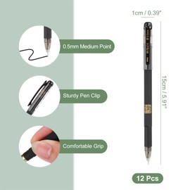 M&G Gel Pen Medium Point 0.5mm, 12 Pcs Smooth Black Gel Ink Rollerball Pen for Home Office Writing Note Taking Journaling Business, Style 4