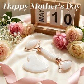 BAIMEI IcyMe Jade Roller & Gua Sha Set Face Roller and Gua Sha Facial Tools for Skin Care Routine and Puffiness, Self Care Gift for Men Women - White