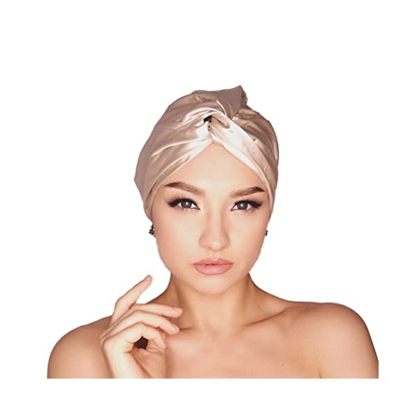 MATASSE Silk Bonnet for Sleeping - Bed Hair Accessory, Made of 22 Momme Silk, Silk Hair Bonnet, Bonnets for Women (Champagne)